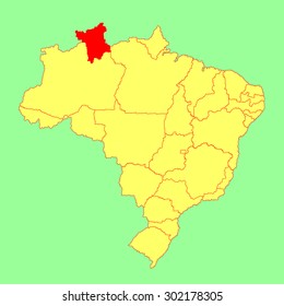 Roraima, Brazil, vector map isolated on Brazil map. Editable vector map of Brazil. 