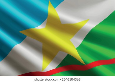Bandeira de Roraima balançando ao vento, textura de seda detalhada e realista. Estado do Brasil