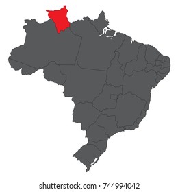 Roraima red on gray Brazil map vector