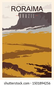 Roraima retro poster. Roraima travel illustration. States of Brazil greeting card.