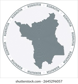 Roraima round logo design. State shape built of rings. Roraima text around the state. Vector Illustration.