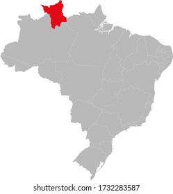 Estado de Roraima destacado en el mapa de Brasil. Conceptos y antecedentes empresariales.