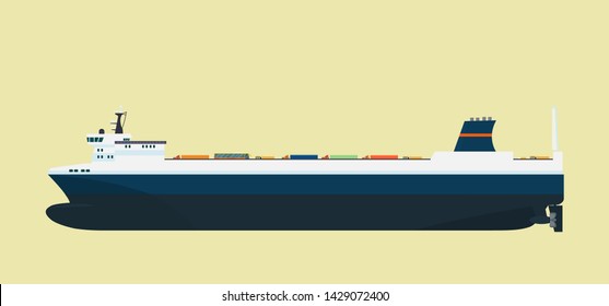Roro carrier ship isolated. Vector flat style illustration.
