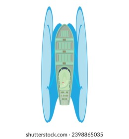 Roro ship icon isometric vector. Large modern cargo ship and ocean wave icon. Cargo boat, water transport, top view