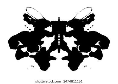 Rorschach black abstract splash. Ink symmetrical hand brushed design. Geometrical silhouette for psychological test.