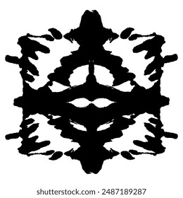 Rorschach black abstract splash. Ink symmetrical hand brushed design. Geometrical silhouette for psychological test.