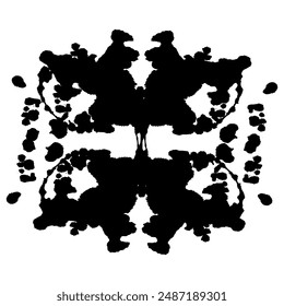 Rorschach black abstract splash. Ink symmetrical hand brushed design. Geometrical silhouette for psychological test.