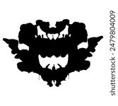 Rorschach inkblot black silhouette isolated on white background. 