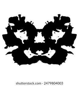 Rorschach inkblot black silhouette isolated on white background. 