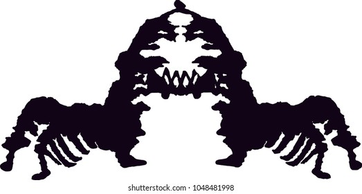 An rorschach inkblot in the shape of a spider-like monster. A Rörschach test. Psychology, nightmares, phobias, spiders. 
