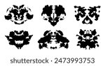 Rorschach inkblot test black silhouettes set. Symmetrical ink stain, psychology tests silhouettes