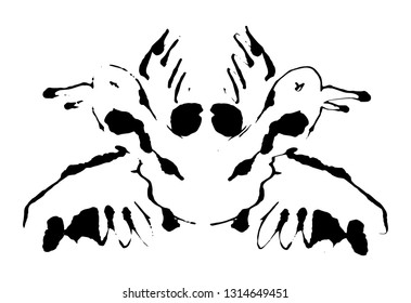 Rorschach inkblot test illustration, random symmetrical abstract ink stains. Psycho diagnostic for inkblot, Rorschach projection psychological techniques or a simple test for silhouette spot Vector