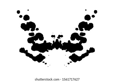 Rorschach inkblot test illustration, random symmetrical ink abstract ink stains. 