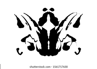 Rorschach inkblot test illustration, random symmetrical ink abstract ink stains. 