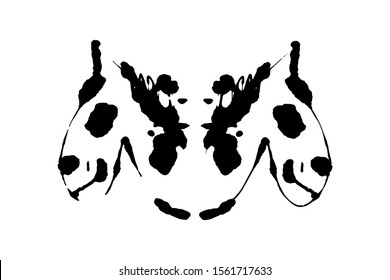Rorschach inkblot test illustration, random symmetrical ink abstract ink stains. 