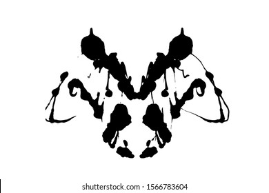 Rorschach inkblot test illustration, random symmetrical ink abstract ink stain. Psycho diagnostic for inkblot, Rorschach projection psychological techniques or a simple test for silhouette spot Vector