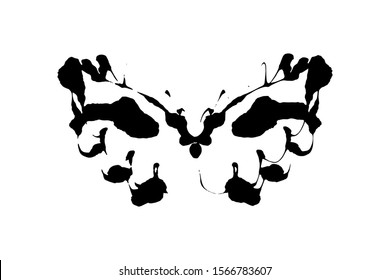 Rorschach inkblot test illustration, random symmetrical ink abstract ink stains. 