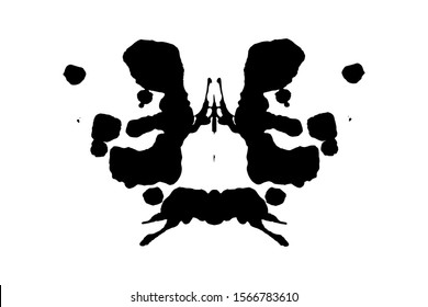 Rorschach Inkblot Test Illustration, Random Symmetrical Ink Abstract Ink Stain. Psycho Diagnostic For Inkblot, Rorschach Projection Psychological Techniques Or A Simple Test For Silhouette Spot Vector