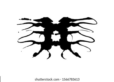 Rorschach inkblot test illustration, random symmetrical ink abstract ink stain. Psycho diagnostic for inkblot, Rorschach projection psychological techniques or a simple test for silhouette spot Vector