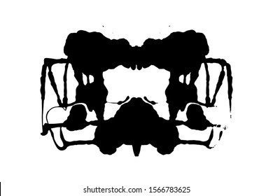 Rorschach inkblot test illustration, random symmetrical ink abstract ink stains. 