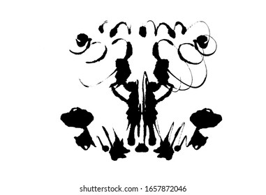 Rorschach inkblot test illustration, random symmetrical abstract ink stains. Psycho diagnostic for inkblot, Rorschach projection psychological techniques or a simple test for silhouette spot Vector