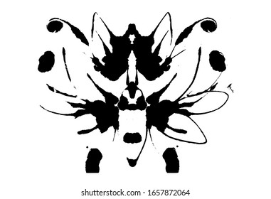 Rorschach inkblot test illustration, random symmetrical abstract ink stains. Psycho diagnostic for inkblot, Rorschach projection psychological techniques or a simple test for silhouette spot Vector