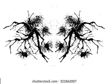 Rorschach inkblot test illustration, random abstract vector background. Psycho diagnostic inkblot test Rorschach, the projective Rorschach technique, or simply the inkblot test