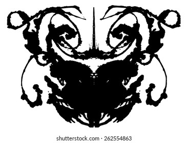 Rorschach Inkblot Test. Symmetric Black Ink Splatter. Swirls