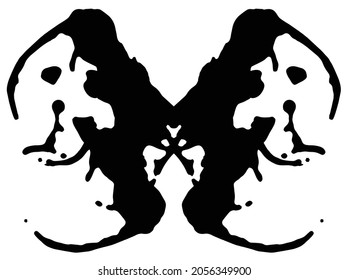 Rorschach inkblot test. Symmetrical abstract ink stains.  Psycho diagnostic for silhouette spot. Vector isolated on white background