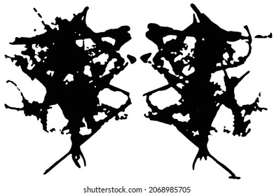 Rorschach inkblot test. Manchas simétricas de tinta abstracta.  Diagnóstico psicomotor para la silueta. Vector aislado en fondo blanco