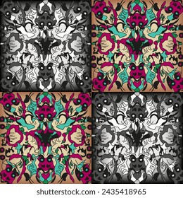 Rorschach test abstract picture Collage. Hand drawn avant-garde Abstract Mosaic Poster. Vector illustration can used t-shirt print interior design painting. Retro art. EPS 10 Editable stroke