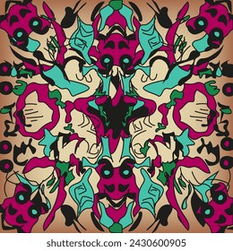 Rorschach test abstract picture. Hand drawn avant-garde Abstract colorful Poster. Vector illustration can used t-shirt print interior design painting. Retro art. EPS 10 Editable stroke