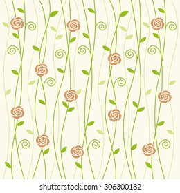 Ros and vine pattern on pale green background