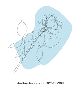 rosa flower in one line style on a green background. flower icon line art