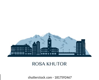 Rosa Khutor skyline, monochrome silhouette. Vector illustration.