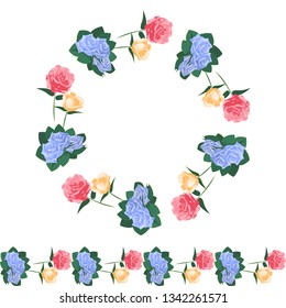 Rosa odorata. Floral wreath on isolated background. Flowers garland.