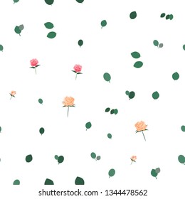 Rosa odorata. Vector. Flowers seamless pattern on isolated background.