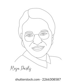 Rosa Parks black line vector portrait. African american civil rights activist