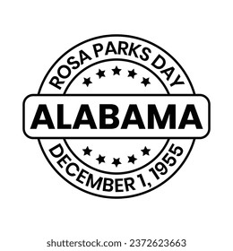 Diseño De La Insignia Del Día De Rosa Parks, Observancia Estadounidense Para Honrar A La Activista De Derechos Civiles Rosa Parks, Celebrar El Emblema Del Día De Rosa Park, Sello De Caucho, El 1 De Diciembre De 1955 Ilustración Del Vector