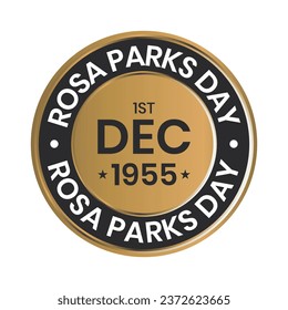 Diseño De La Insignia Del Día De Rosa Parks, Observancia Estadounidense Para Honrar A La Activista De Derechos Civiles Rosa Parks, Celebrar El Emblema Del Día De Rosa Park, Sello De Caucho, El 1 De Diciembre De 1955 Ilustración Del Vector