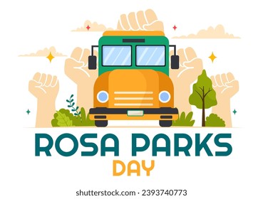 Rosa Parks Day Vector Illustration with the First Lady of Civil Rights, Handcuff and Bus in National Holiday Celebration Flat Cartoon Background