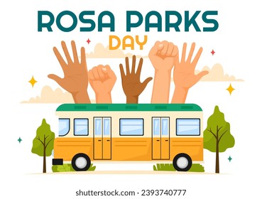 Rosa Parks Day Vector Illustration with the First Lady of Civil Rights, Handcuff and Bus in National Holiday Celebration Flat Cartoon Background