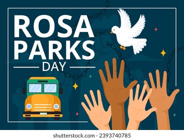 Rosa Parks Day Vector Illustration with the First Lady of Civil Rights, Handcuff and Bus in National Holiday Celebration Flat Cartoon Background