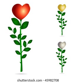 Rosa surreal shaped heart. In three versions of color, vector