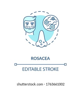 Rosacea concept icon. Mens healthcare problem, facial skin redness idea thin line illustration. Face pimples, acne, dermatological illness. Vector isolated outline RGB color drawing. Editable stroke