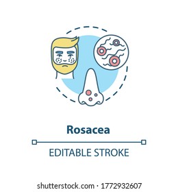 Rosacea concept icon. Mens healthcare problem, facial skin redness idea thin line illustration. Face pimples, acne, dermatological illness. Vector isolated outline RGB color drawing. Editable stroke