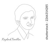 Rosalind Franklin black line art portrait. British female scientist vector illustration. Famous chemist
