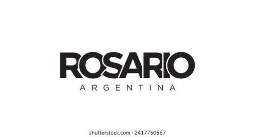 Rosario in the Argentina emblem for print and web. Design features geometric style, vector illustration with bold typography in modern font. Graphic slogan lettering isolated on white background.