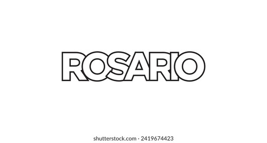 Rosario in the Argentina emblem for print and web. Design features geometric style, vector illustration with bold typography in modern font. Graphic slogan lettering isolated on white background.