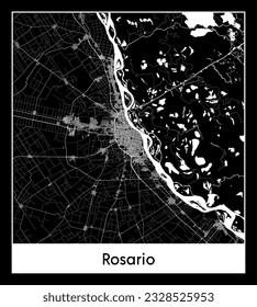 Rosario Argentina South America City map black white vector illustration